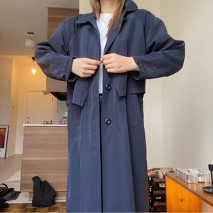Women's Navy Long Trench Coat - Vintage